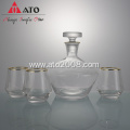 Handmade Decanter Set with 3 Carved Crystal Glass